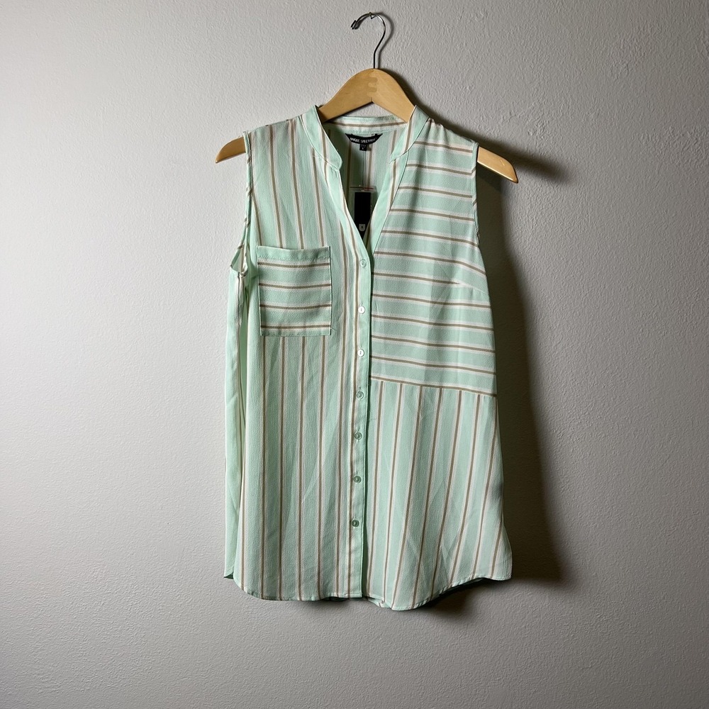 Unique‎ Spectrum Shirt Womens Small Striped Sleeveless Button Front Blouse Top